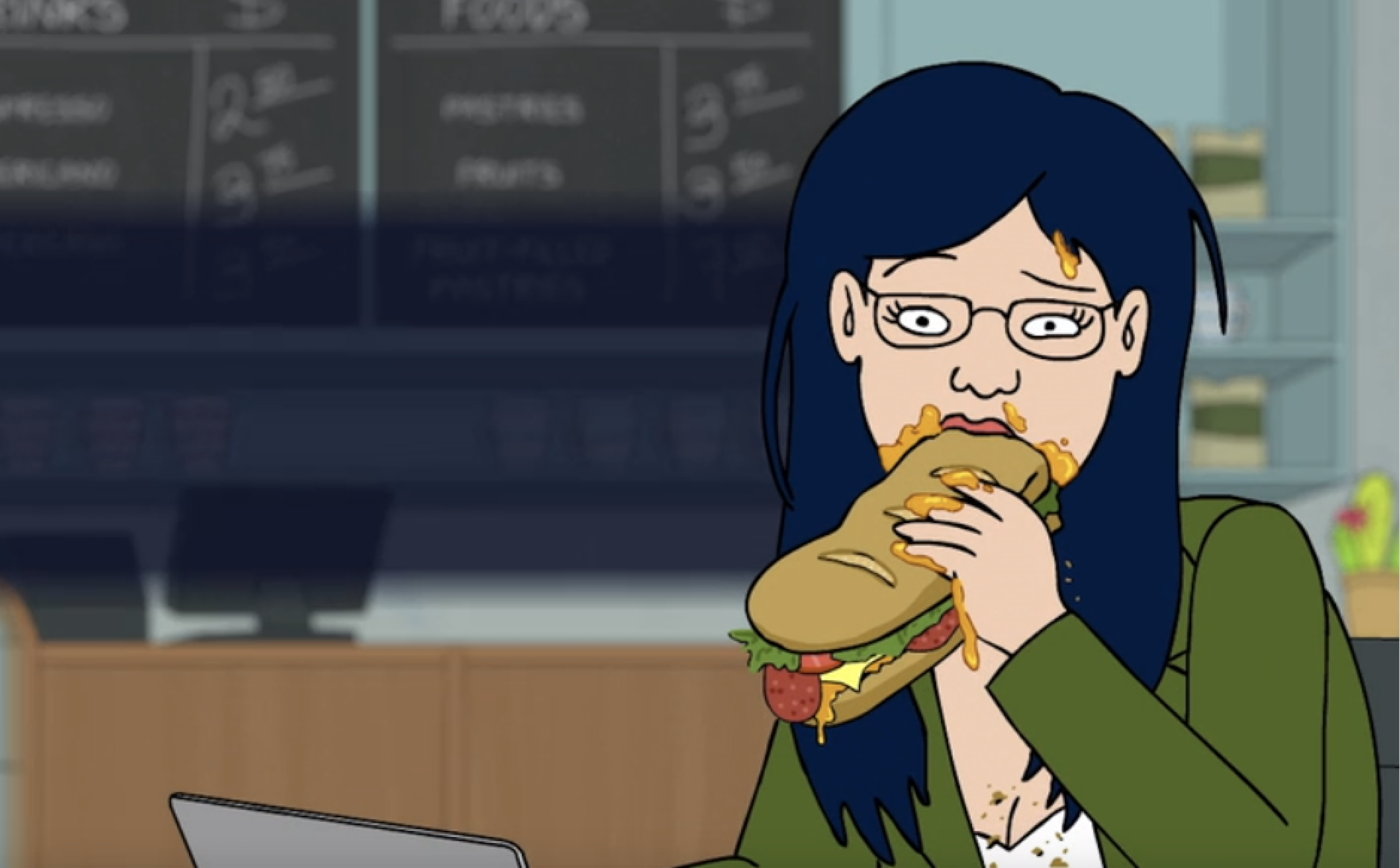 Diane Nguyen, seen here eating a messy sandwich